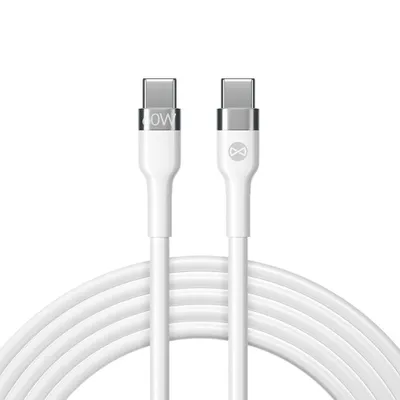 Obrázok produktu pre Forever Flexibilný nabíjací a dátový kábel, USB-C na USB-C, 1,0 m, 60 W, 3 A, biely
