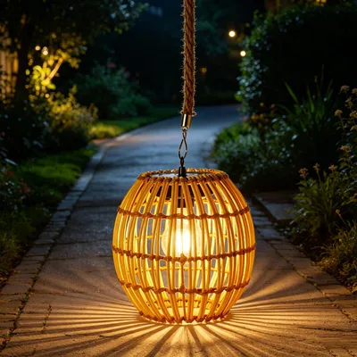 Solarlampe Hängelampe aus Korbgeflecht, warmweiß, für Außen