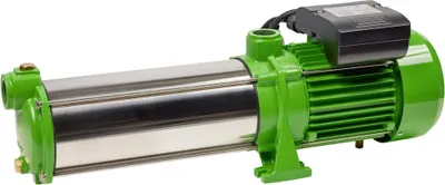 A green and silver centrifugal pump is shown against a white background.