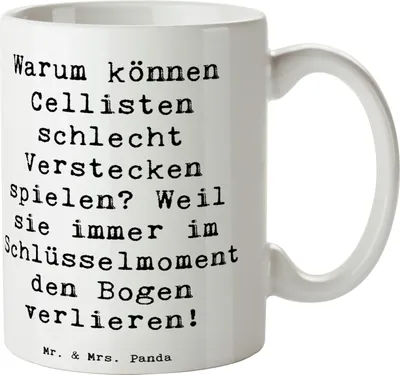 Produktbild von Mr. & Mrs. Panda Becher Spruch Cello Schlüsselmoment - Weiß - Geschenk, Kammermusik, Henkelpott, Kaffeetasse, Musikinstrument, Instrument, Bogen, Lernen, Solo, Teetasse