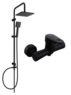 Image de Mexen Tord ensemble de douche apparent avec pomme de douche et mitigeur Kama, noir - 72540200-70