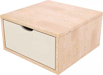Produktbild von Aufbewahrungswürfel Holz 50x50 cm + Schublade - Naturlack/Weiß