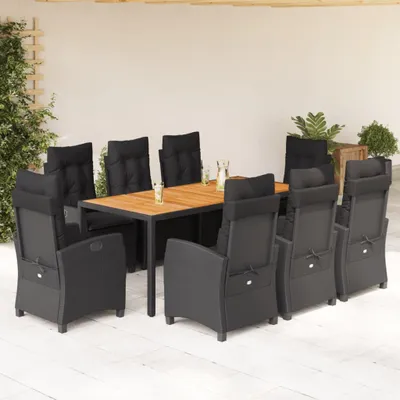 Produktbild von 9-tlg. Garten-Essgruppe mit Kissen Schwarz Poly Rattan, Gartenmöbel-Sets DesignMöbel