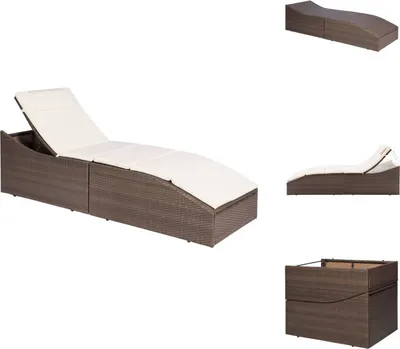 Image de vidaXL Bain de soleil avec coussin en poly rotin brun - Bains de soleil