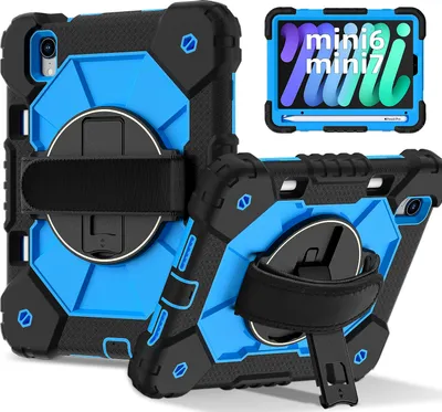 Obrázek produktu pro Pouzdro pro iPad mini 2024/iPad mini 2021, pouzdro na tablet s 360° otočným popruhem na ruku a stojánkem černé modré