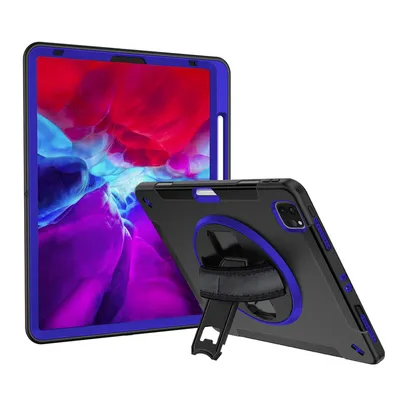 Zdjęcie produktu dla etui 4 w 1 do Apple iPad Pro 12.9 2018 2020 12,9 cala - wstrząsoodporna osłona + podstawka + uchwyt na rękę Ciemnoniebieski