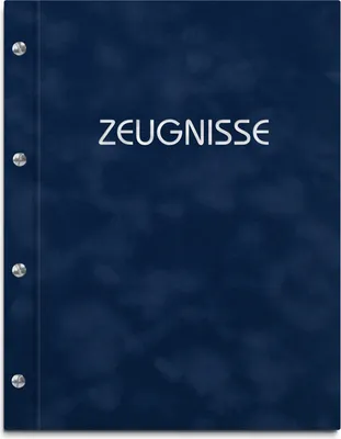 Produktbild von Zeugnismappe im blauen Samteinband mit hochwertigem Prägedruck in silber – handgefertigte Mappe für Zeugnisse inkl. 12 Sichthüllen