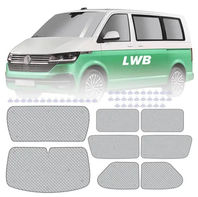 Obrázek produktu pro Sada tepelně izolačních rohoží do kabiny vozidla VW T4 s prodlouženým rozvorem (karavan), 8 dílů, včetně sluneční clony a úložné tašky