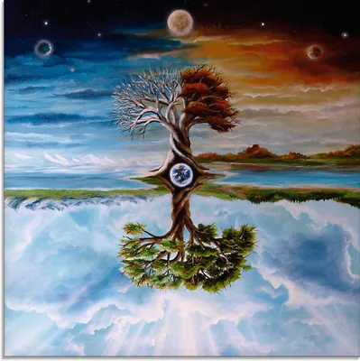 Produktbild von ARTland Glasbild Jahreszeitenbaum Größe: 30x30 cm