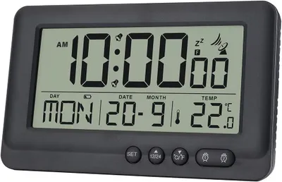 Zdjęcie produktu dla Cyfrowy budzik radiowy z automatyczną synchronizacją czasu, datą, wyświetlaczem temperatury, funkcją drzemki co 5 minut, podświetleniem i wyświetlaczem LCD