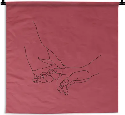 Produktbild von MuchoWow® Wandteppich Wandbehang Hand - Rot - Strichzeichnung 120x120 cm Tapisserie Dekoration Wandtuch - Modern - Baumwollgewebe