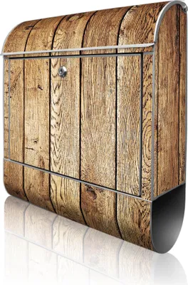 Produktbild von banjado Design Briefkasten Stahl silber mit Zeitungsfach pulverbeschichtet "Geöltes Holz" 38x46x12,5cm & 2 Schlüssel - Postkasten A4 Einwurf inkl. Montagematerial [BK 12153]