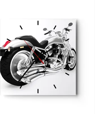 Produktbild von Wanduhr - Quadrat - Glasuhr - Chopper Motorrad Chrom - 30x30cm - Schleichendes Uhrwerk - Lautlos - zum Aufhängen bereit - Dekoration Modern - Wanddekoration aus Glas - C3AC30x30-0476