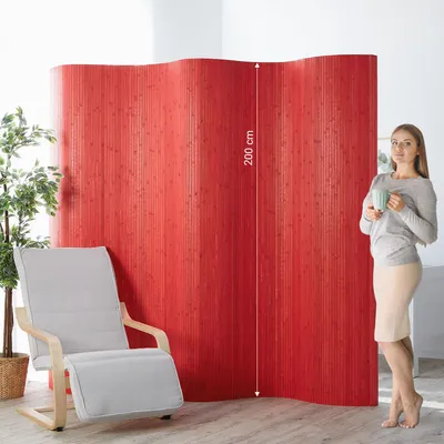 Produktbild von Homestyle4u Paravent, Bambus Wellenform Rot, Raumteiler für Wohnbereich, 200 cm x 250 cm, flexibel