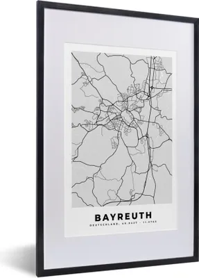 Produktbild von MuchoWow® Gerahmtes Poster Bayreuth - Karte - Stadtplan - Deutschland 40x60 cm - Poster mit Schwarzem Bilderrahmen Wandposter Rahmen Foto Bilder - Poster in Rahmen