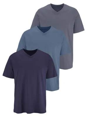 Produktbild von H.I.S. T-Shirt mit V-Ausschnitt, V-neck, Unterziehshirt dunkelblau, mittelblau, graublau Größe 4