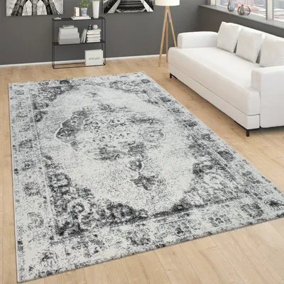 Produktbild von Teppich Für Wohnzimmer, Vintage-Kurzflor Mit Orient-Design, Meliert Grau Grösse 60x100 cm