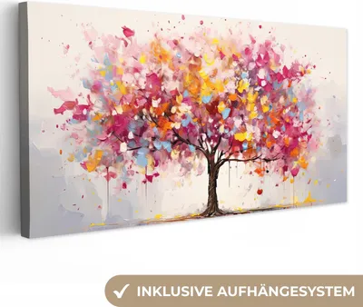 Produktbild von MuchoWow® - Leinwandbilder - Aquarell - Baum - Kunst - Abstrakt, Wandbild, Wanddeko Bilder Wohnzimmer, 80x40cm