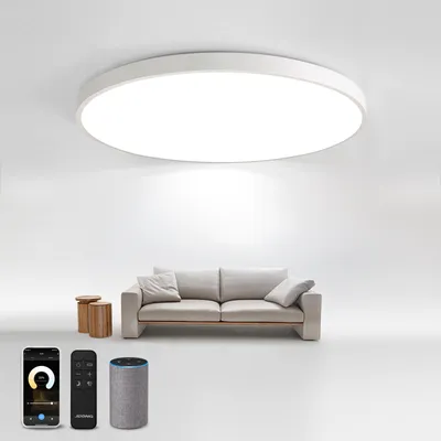 Produktbild von Smart LED Deckenleuchte Dimmbar 24W Flach Rund WIFI Deckenlampe Kompatibel mit Alexa und Google Assistant für Schlafzimmer Wohnzimmer Küche Flur Balkon Keller Ø30CM