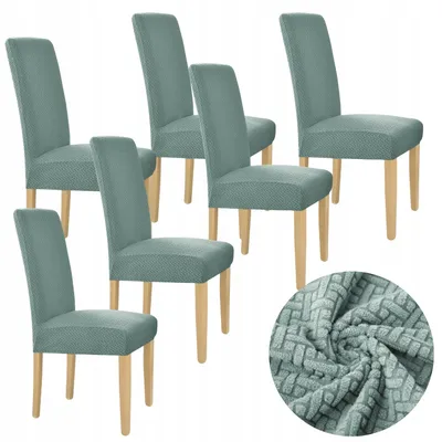 Produktbild von Stuhlhussen - 6 Stück - Mintgrün Jacquard - Universeller Stuhlbezug - Passend für Henriksdal - Waschbar