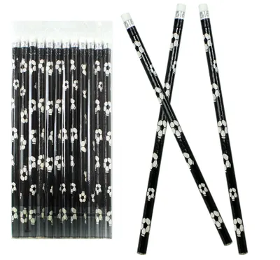 Image de set de 12 crayons avec gomme, avec ballons de foot, football, noir