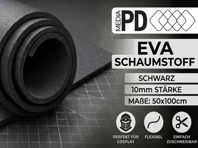 Obrázok produktu pre PD Media EVA pena, čierna, 10 mm – 50 x 100 cm, vysoká hustota (80 kg/m³), penová guma na cosplay a ručné práce