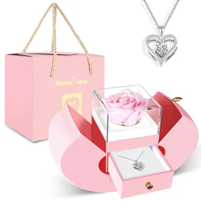 Ewige Rose mit Halskette, Geburtstagsgeschenk für Damen