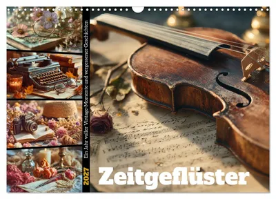 Wandkalender 2027 A3 quer – Nostalgische Stillleben mit Büchern & Blumen