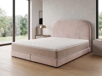 Produktbild von Polsterbett  LEON 1 mit Kopfteil, modernes gepolstertes Bett in 200 x 200 cm Farbe: Beige