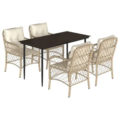 Produktbild von vidaXL 5-tlg. Garten-Essgruppe mit Kissen Beige Poly Rattan