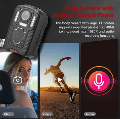 Produktbild von 1080P-Koerperkamera mit Audio- und Videoaufzeichnung, tragbarer Body-Cam-Camcorder, LCD-Bildschirm, IR-Nachtsicht, Bewegungserkennung, integrierter 64-GB-Speicher, fuer die Zustellung durch Strafverfolgungsbehoerden, persoenliche Reisen