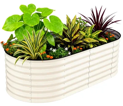Immagine prodotto di Aiuola rialzata da giardino - Vaso da fiori in metallo, dimensioni 300x120x45 cm - Acciaio zincato - Resistente alla ruggine - Ideale per ortaggi, fiori ed erbe aromatiche - Adatto per esterni, terrazzi - Colore beige