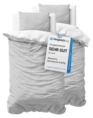 Produktbild von Sleeptime Bettwäsche 135x200 4-teilig - 100% Baumwolle - 2X Bettbezug 135x200 cm + 2X Kissenbezug 80x80 cm - ®, Reißverschluss, pflegeleicht - atmungsaktiv & hautfreundlich - Grau Weiß – Größe