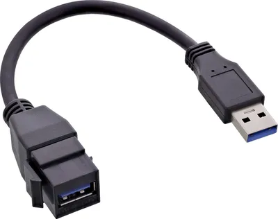 Produktbild von InLine USB 3.2 Gen1 Adapterkabel, USB A Stecker / Keystone Buchse, 0,2m, Schwarz, USB A, USB A, Männlich, Weiblich, 25 mm