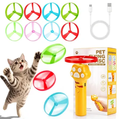 Produktbild von Katzen-Spielzeug, Disc-Werfer: Wiederaufladbarer, interaktiver Katze-Apportierspielzeug-Werfer mit 10 fliegenden Scheiben