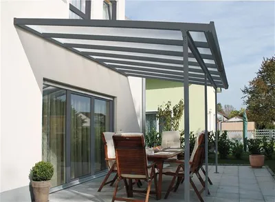 Produktbild von Terrassenüberdachung gutta Bausatz Doppelstegplatten transparent 546 x 306 cm anthrazit