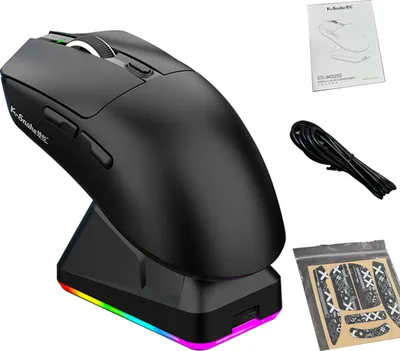Zdjęcie produktu dla Lekka mysz do gier z trzema trybami podświetlenia RGB i bezprzewodową podstawą ładującą, czarna