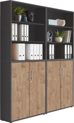 Produktbild von Aktenschrank TABOR 11 in anthrazit / Gold Harbor Oakt, Schrankwand, Büroschrank, abschließbar, Metallgriffe