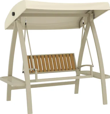 Produktbild von Outsunny Hollywoodschaukel 2-Sitzer Gartenschaukel mit verstellbarem Sonnendach, Seitentisch, Schaukelbank belastbar bis 240kg, Beige