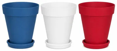 Image de Lot de 3 pots de fleurs 68,5 cm - 135L Fabriqués en France + Soucoupes assorties - Bleu Blanc Rouge