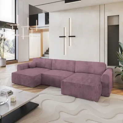 Produktbild von Masseno Ecksofa FENTO P mit Schlaffunktion U-Form, Sofa mit Bettkasten, Wohnzimmersofa, Couch, Soffa, Bettsofa, Couchgarnitur- Lila, POSO 130