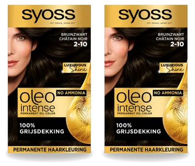 Productafbeelding van 2 x SYOSS Oleo Intense 2-10 Permanente Haarkleuring - Donkerbruinzwart - Voordeelverpakking - 2 stuks
