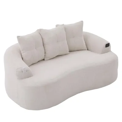 Immagine prodotto di LVHOM Divano moderno a due posti, divano imbottito in ciniglia con tasche laterali, divano dalla linea sinuosa che sfiora il pavimento, design organico, 164x92x60 cm, beige
