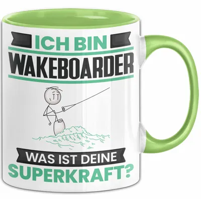 Produktbild von Wakeboarder Tasse Geschenk für Wakeboarder Geburtstag Lustiger Spruch Kaffee-Becher Was Ist Deine Superkraft (Grün)