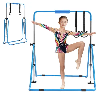 Produktbild von VEVOR Turnstangen für Kinder, 63,5 kg Tragfähigkeit, faltbare Trainings-Kip-Stange mit Matte, höhenverstellbare gymnastische Stange für zu Hause, Trainingsgerät für drinnen und draußen, einfach zu montieren, lila