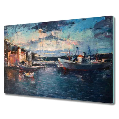 Produktbild von Coloray Herdabdeckplatte 80x52 cm Schneidebrett Kochplattenabdeckung Küchenbrett Hackbrett - Seehafen