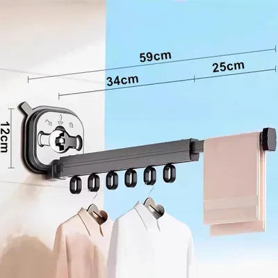 Produktbild von Wandtrockner für Kleidung - Aluminiumlegierung, wandfrei und platzsparend mit Saugnapf - Ausziehbar und zusammenklappbar für Balkonwäsche - Wäscheständer