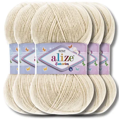 Produktbild von Alize 5x 100g Sekerim Bebe Wolle, Uni, Stricken, Häkeln (Ivora - 599)