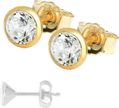 Produktbild von Paar Ohrstecker 5,0mm Gelbgold 585 14 Karat Gold Ohrringe Zirkona Weiß Herren