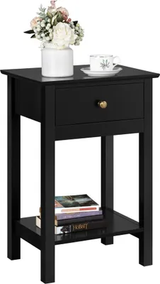 Produktbild von Yaheetech Nachttisch Beistelltisch mit Ablage, Nordisch-Design, für Wohnzimmer/Schlafzimmer/Flur, Schwarz